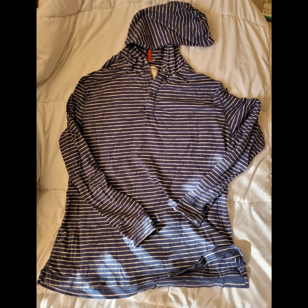Blue and White Stripe T Shirt Hoodie, Men's XL